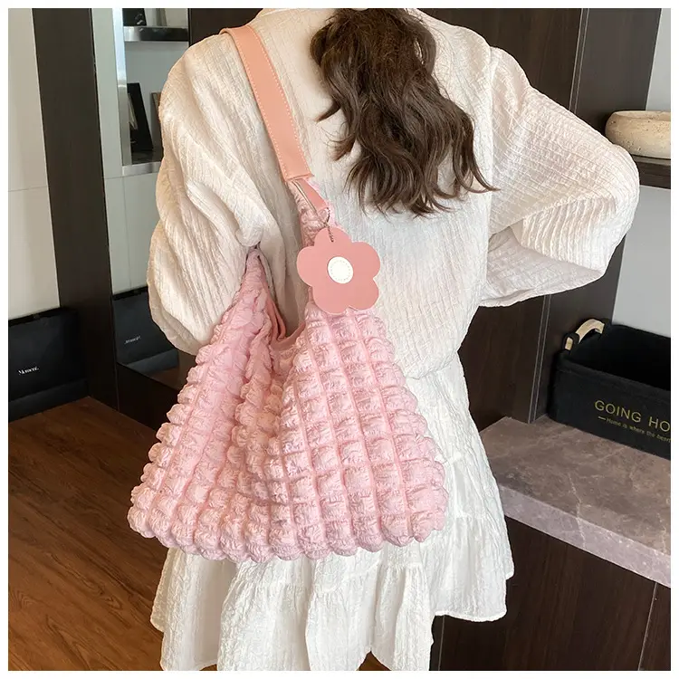 Pink Bubble Plaid Shoulder Bag for Women — feature 17