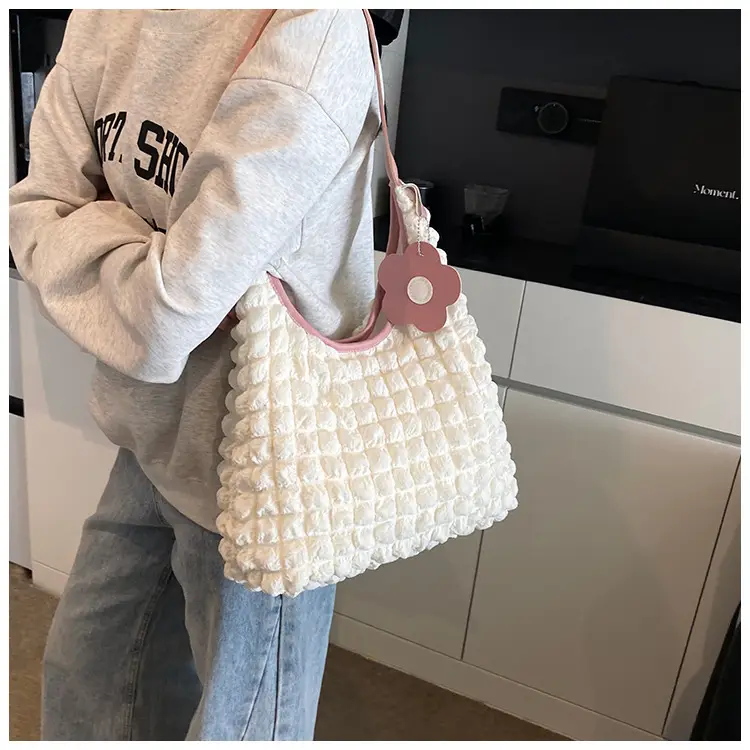 Pink Bubble Plaid Shoulder Bag for Women — feature 20