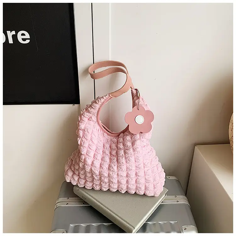 Pink Bubble Plaid Shoulder Bag for Women — feature 28