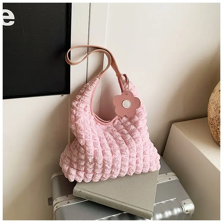 Pink Bubble Plaid Shoulder Bag for Women - Image 3