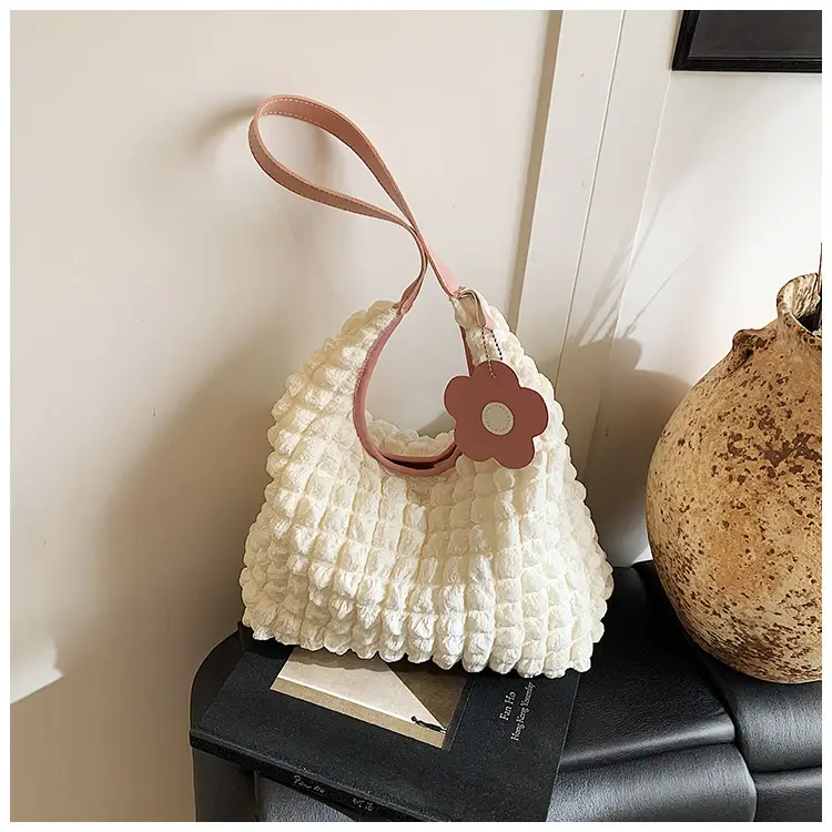 Pink Bubble Plaid Shoulder Bag for Women - Image 5