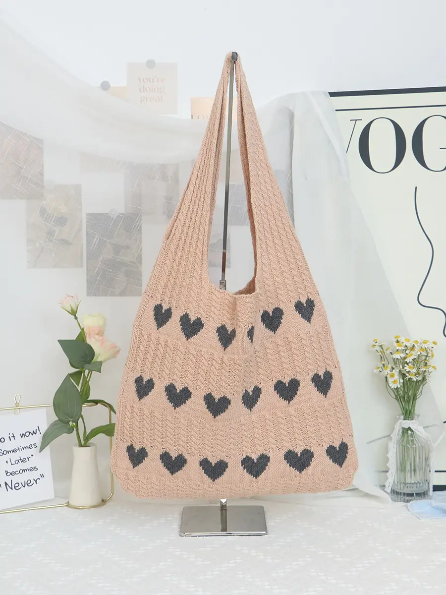 2025 Knitted Love Tote Bag Small Fresh Casual Fashion - Image 2