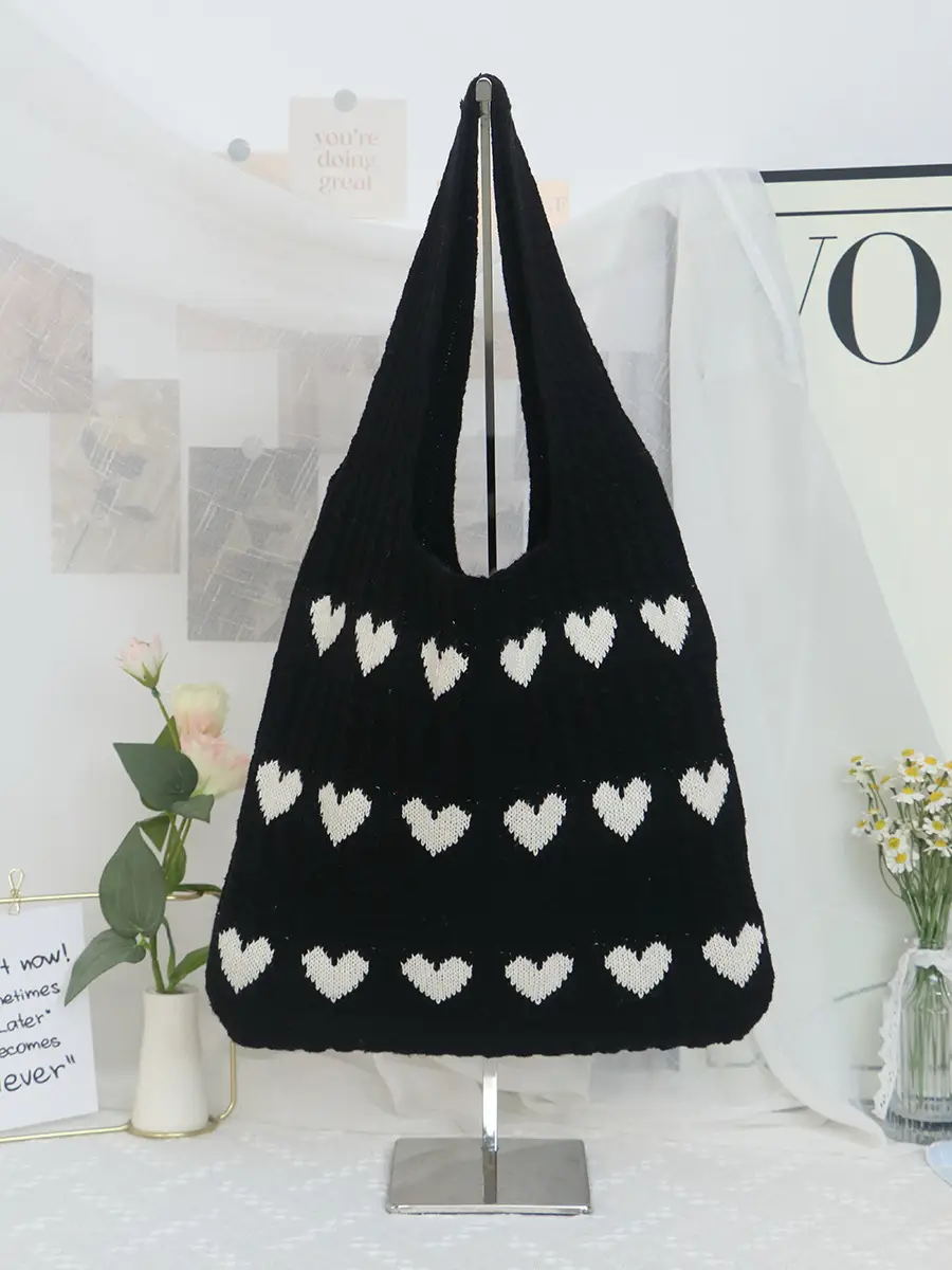 2025 Knitted Love Tote Bag Small Fresh Casual Fashion - Image 3