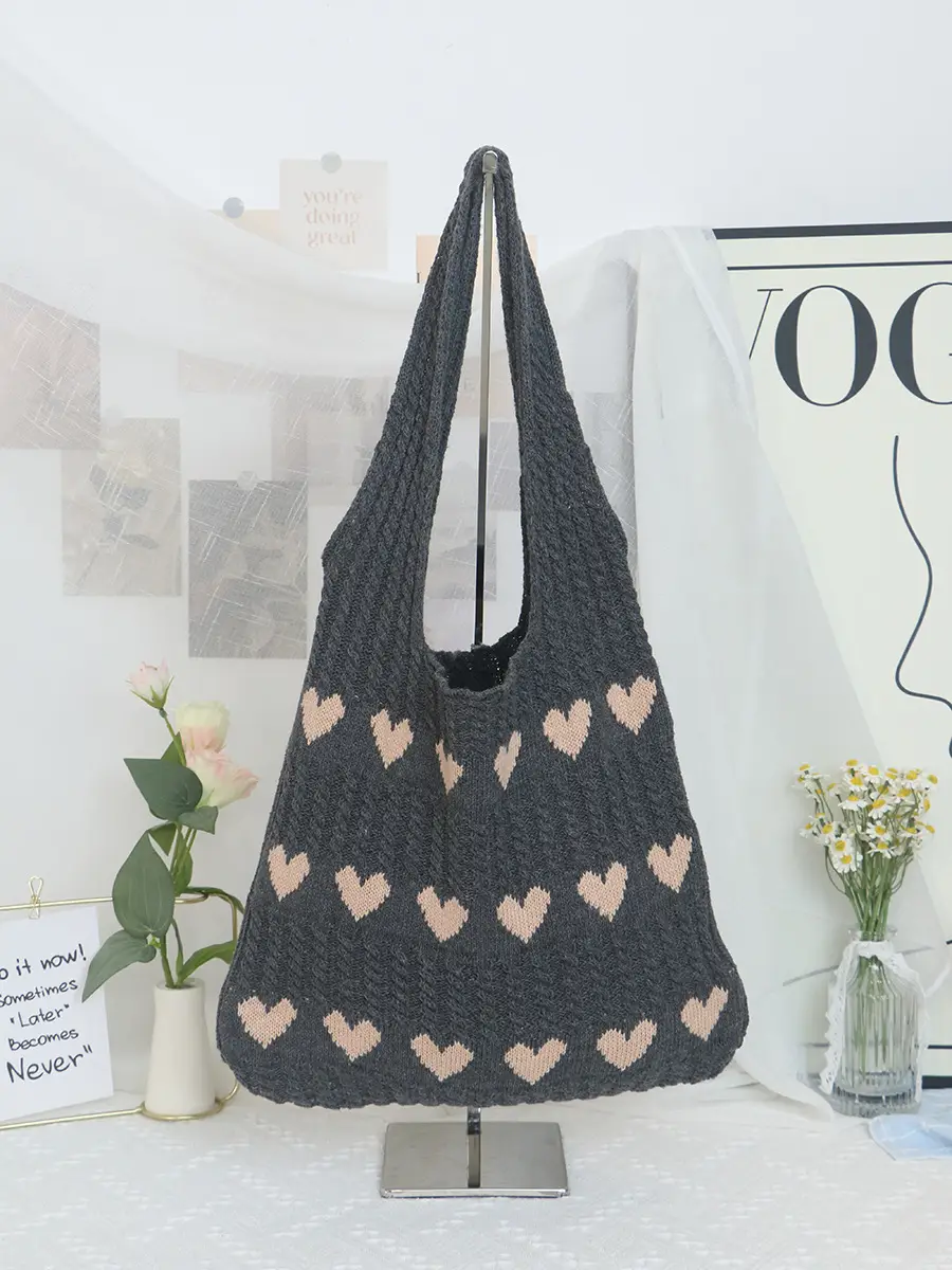 2025 Knitted Love Tote Bag Small Fresh Casual Fashion - Image 4