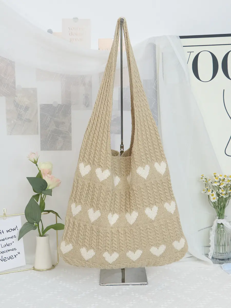2025 Knitted Love Tote Bag Small Fresh Casual Fashion - Image 5