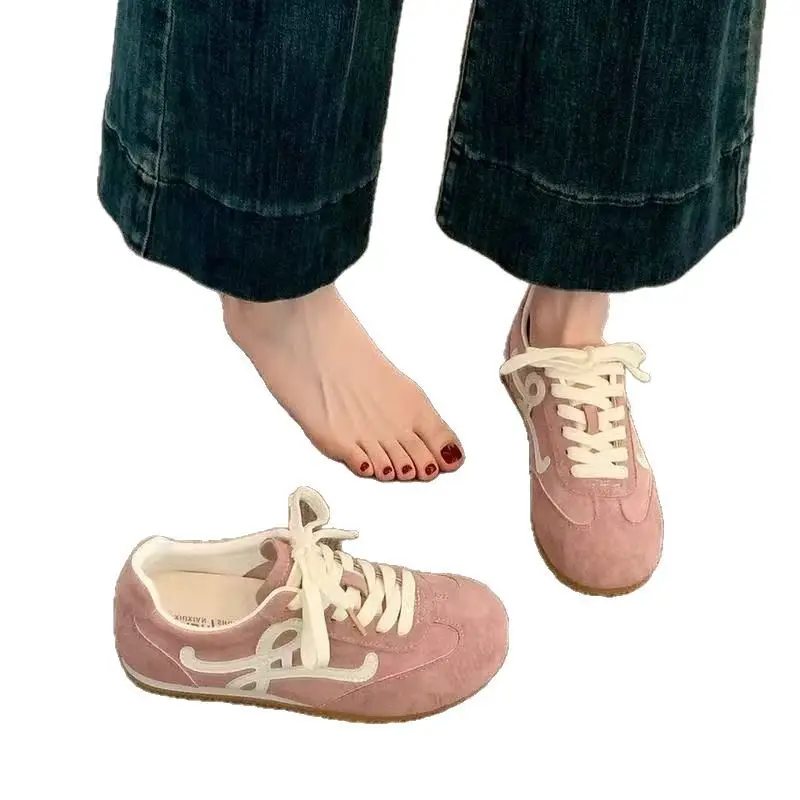 Women Pink German Training Shoes Flat Casual Sports Leather Panel - Image 8