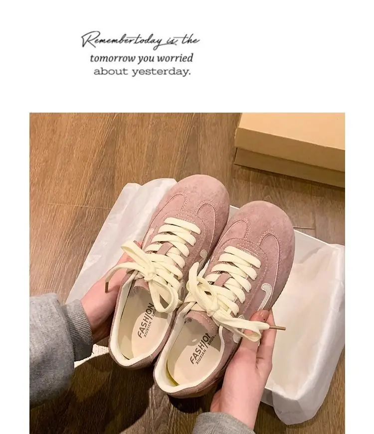 Women Pink German Training Shoes Flat Casual Sports Leather Panel — feature 11