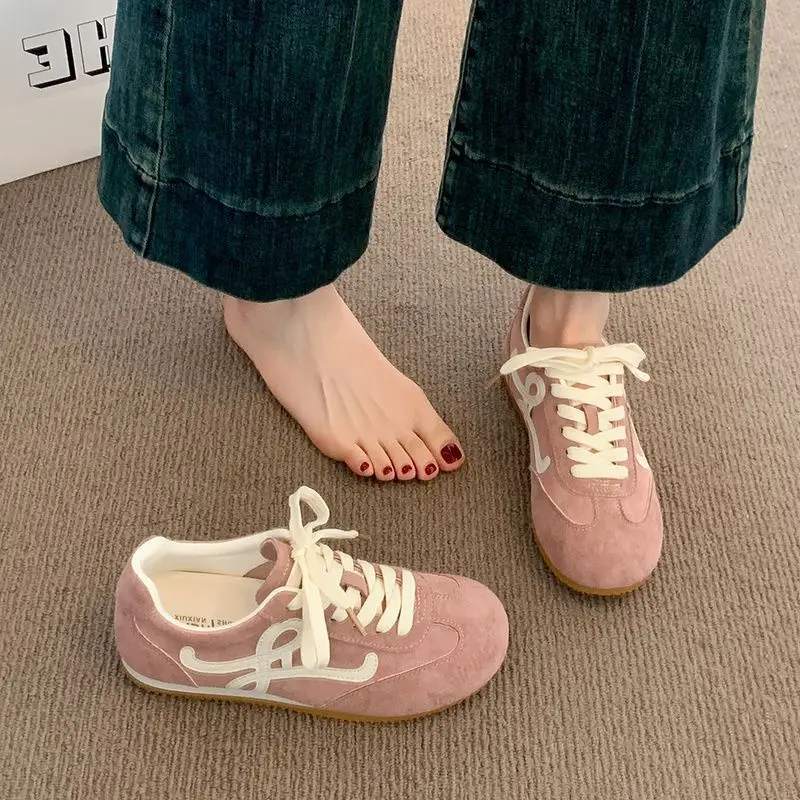 Women Pink German Training Shoes Flat Casual Sports Leather Panel — feature 2