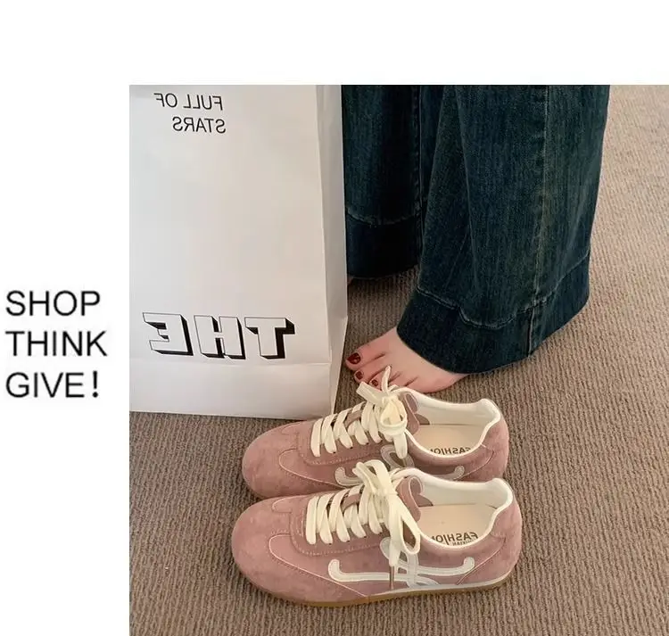 Women Pink German Training Shoes Flat Casual Sports Leather Panel — feature 5