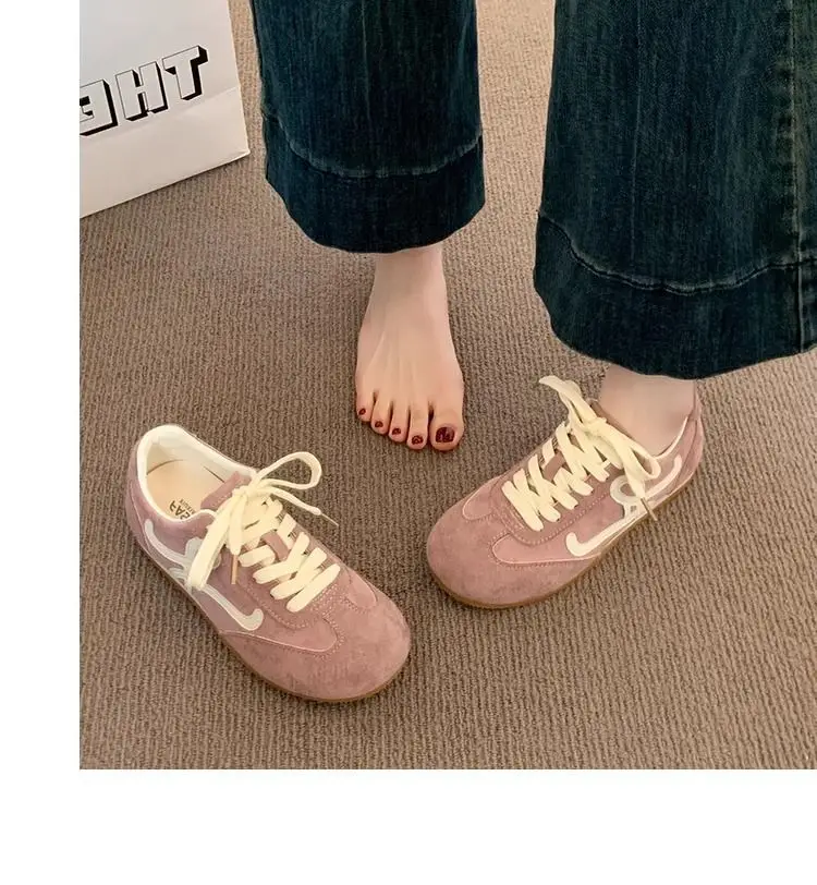 Women Pink German Training Shoes Flat Casual Sports Leather Panel — feature 7