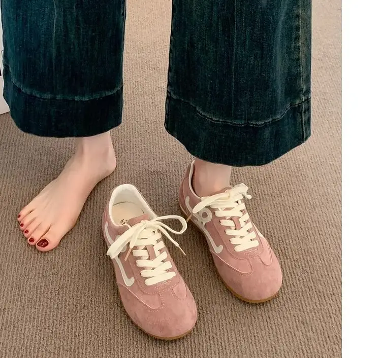 Women Pink German Training Shoes Flat Casual Sports Leather Panel — feature 8