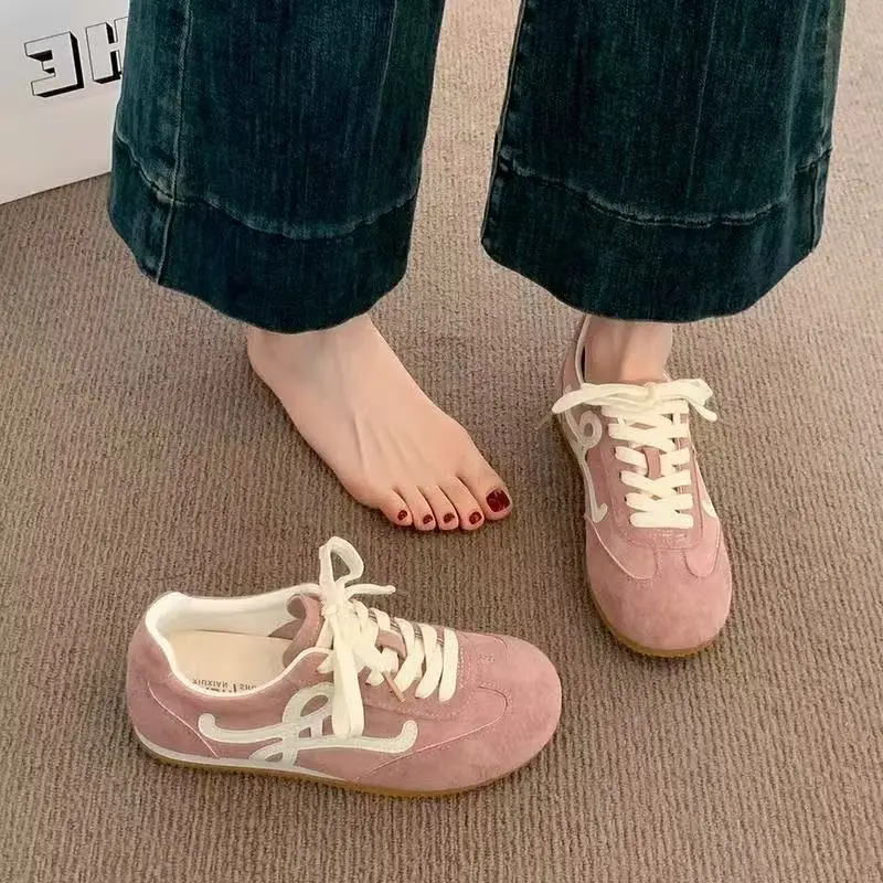 Women Pink German Training Shoes Flat Casual Sports Leather Panel - Image 3