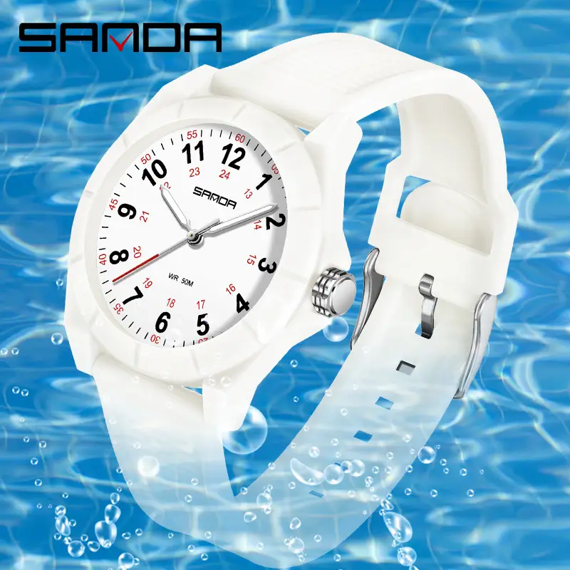 Sanda Green Silicone 3-Hand Watch for Men Women - Image 9