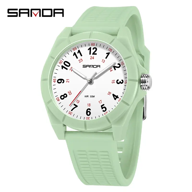 Sanda Green Silicone 3-Hand Watch for Men Women - Image 6