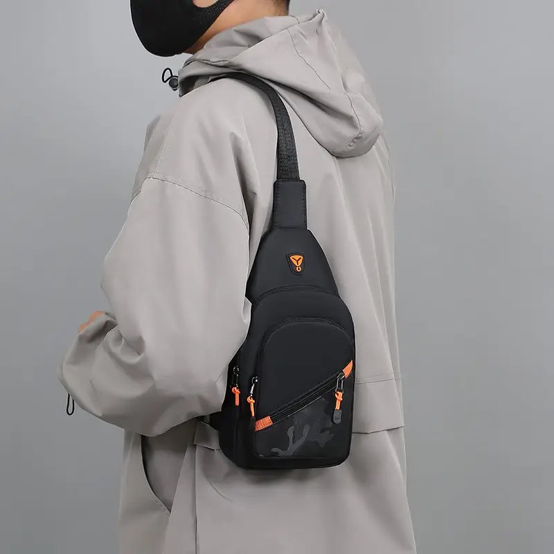 Multi-Layer Chest Bag for Daily Use, Black with Orange Accents - Image 5