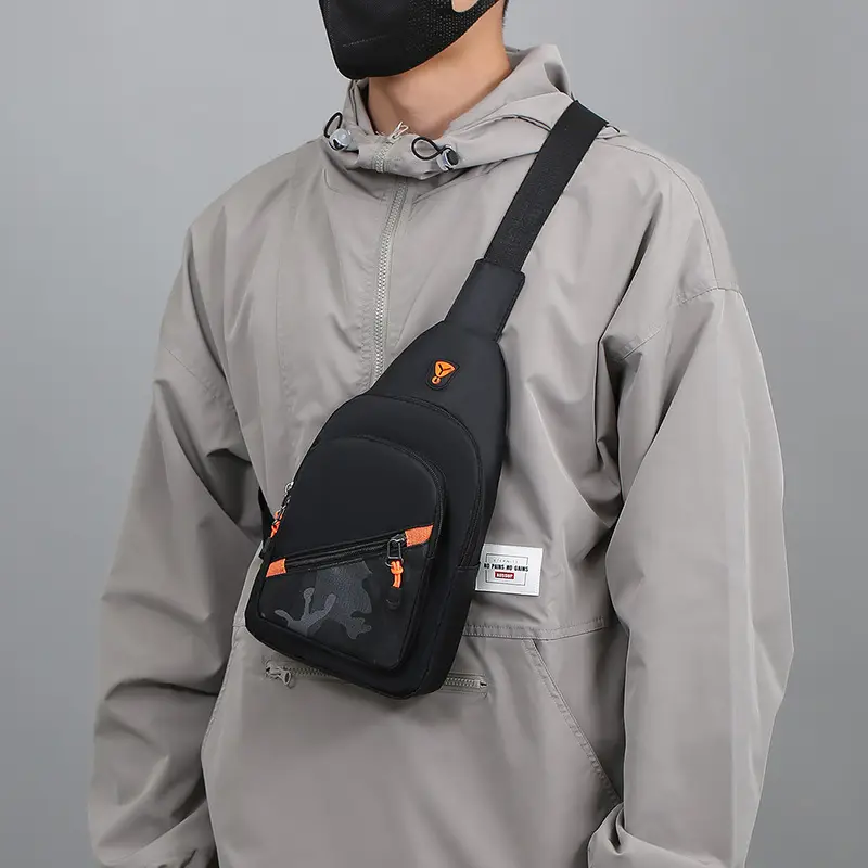Multi-Layer Chest Bag for Daily Use, Black with Orange Accents - Image 8