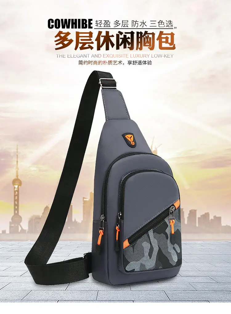 Multi-Layer Chest Bag for Daily Use, Black with Orange Accents — feature 1