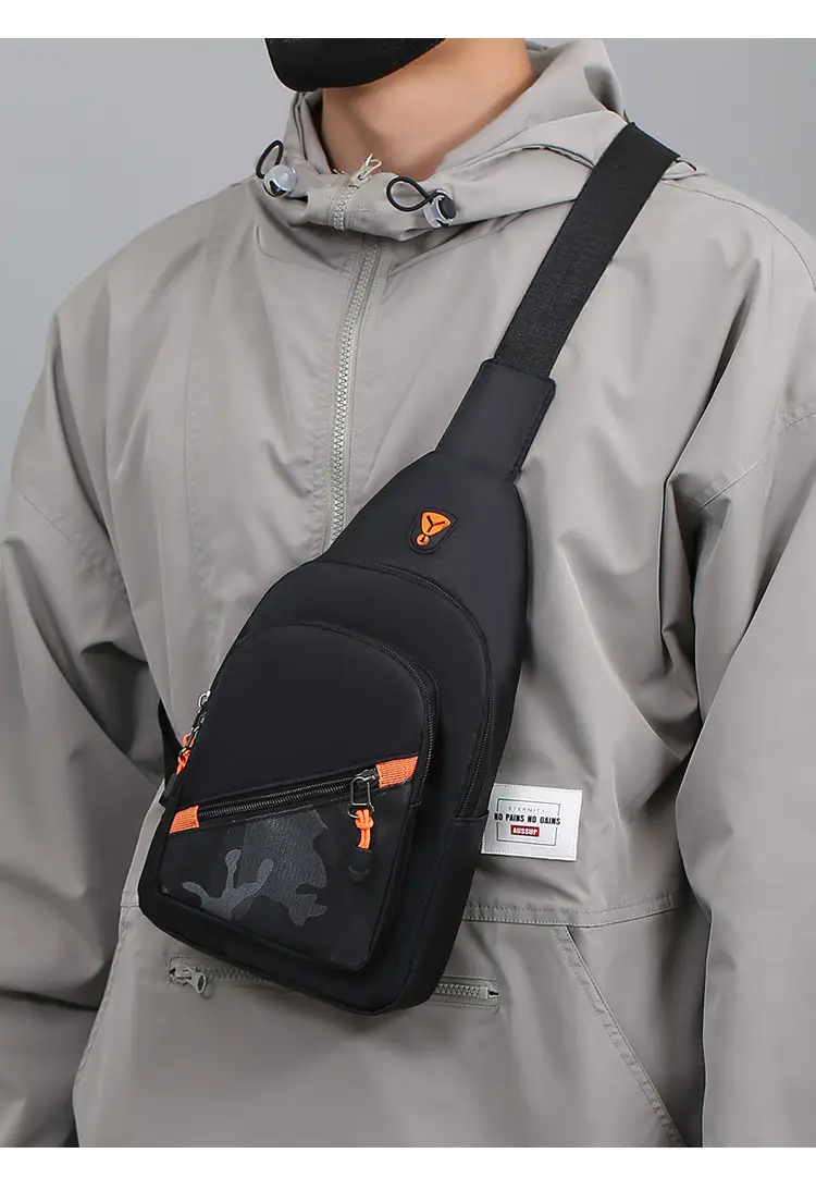 Multi-Layer Chest Bag for Daily Use, Black with Orange Accents — feature 10
