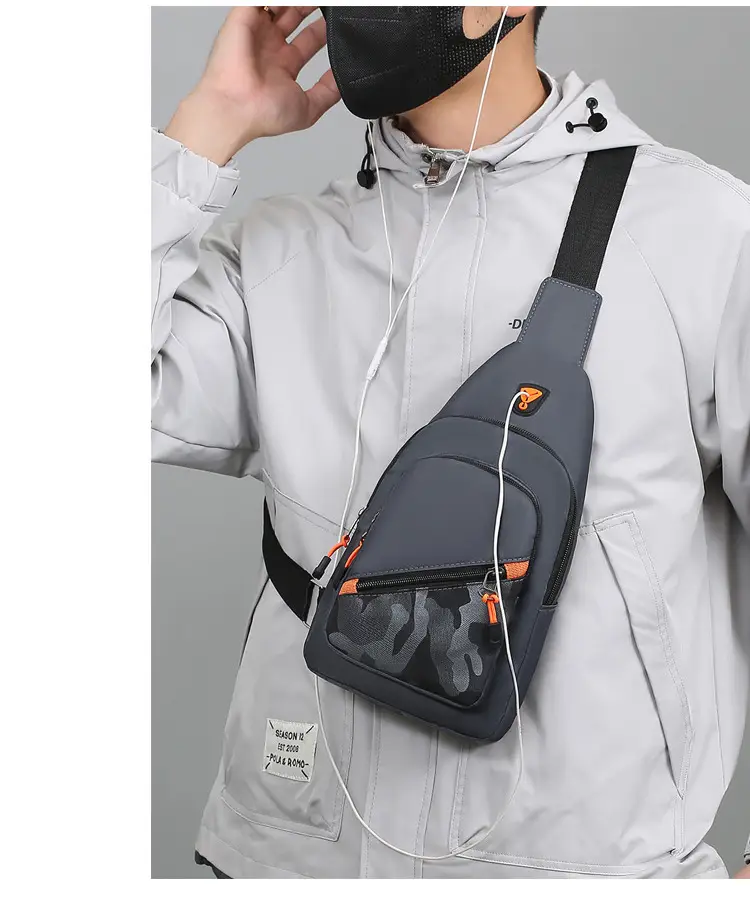 Multi-Layer Chest Bag for Daily Use, Black with Orange Accents — feature 13