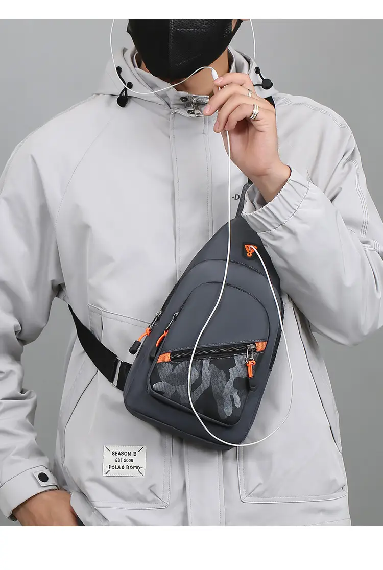 Multi-Layer Chest Bag for Daily Use, Black with Orange Accents — feature 14