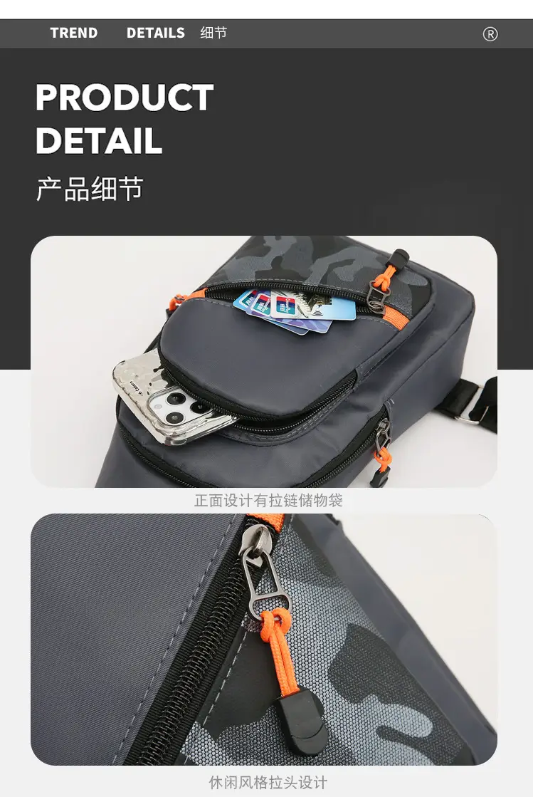 Multi-Layer Chest Bag for Daily Use, Black with Orange Accents — feature 23