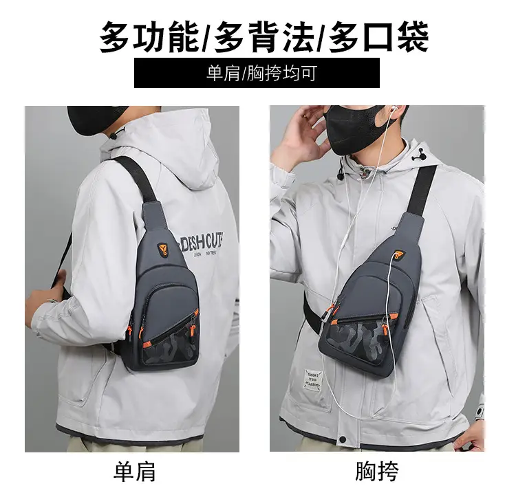 Multi-Layer Chest Bag for Daily Use, Black with Orange Accents — feature 3