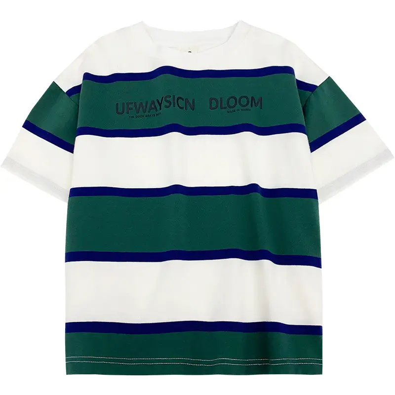 Black Haima Boys T-Shirt Striped Cotton Green White - Image 6