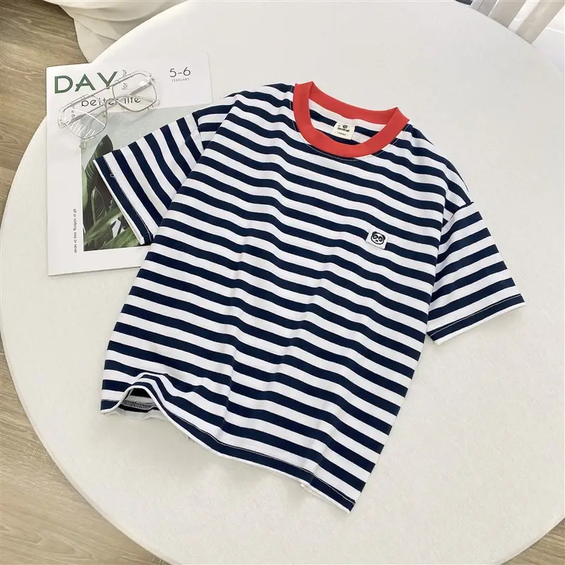 Black Haima Boys T-Shirt Striped Cotton Green White — feature 5