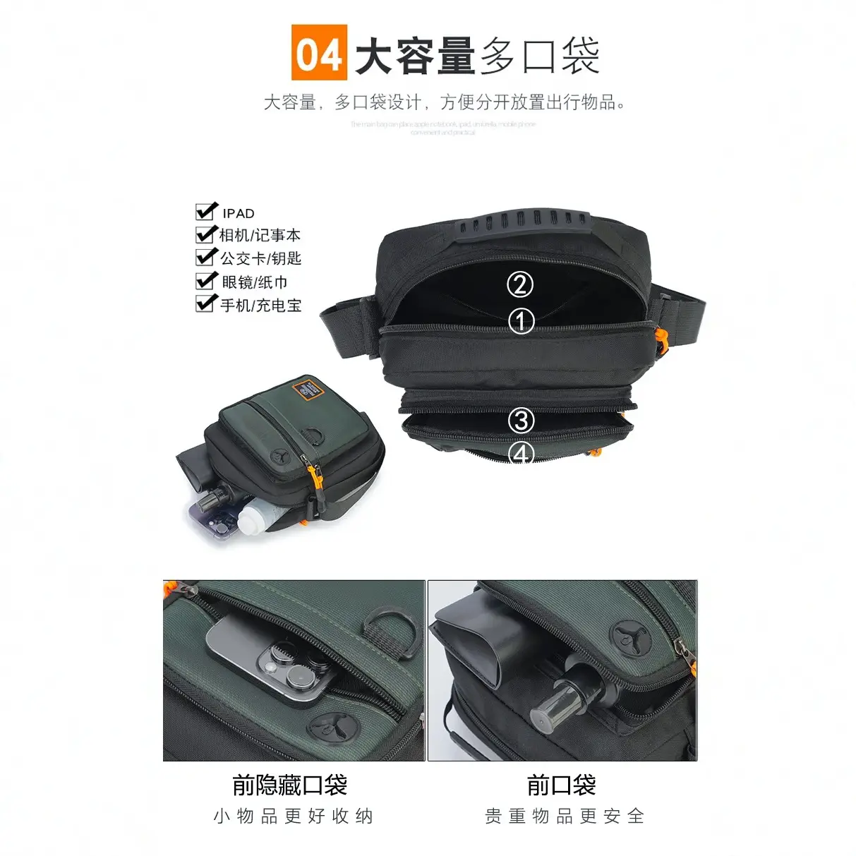 Waterproof Oxford Cloth Shoulder Bag for Men Green - Image 7