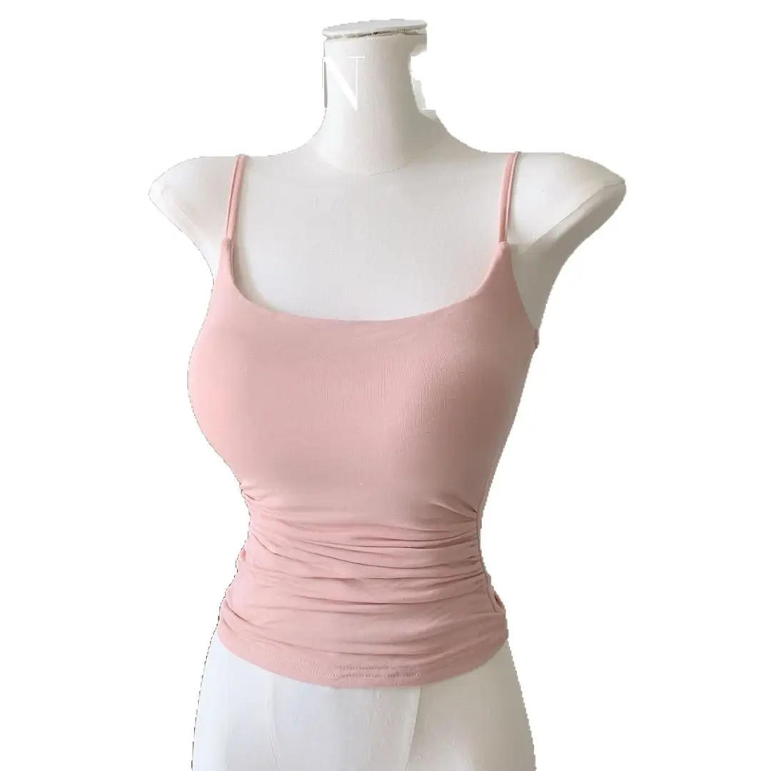 Small Fresh and Pure Small Camisole Women's Sexy Outer Wear with Chest Pad Slim Fit Pleated Base Slimming Top - Image 11