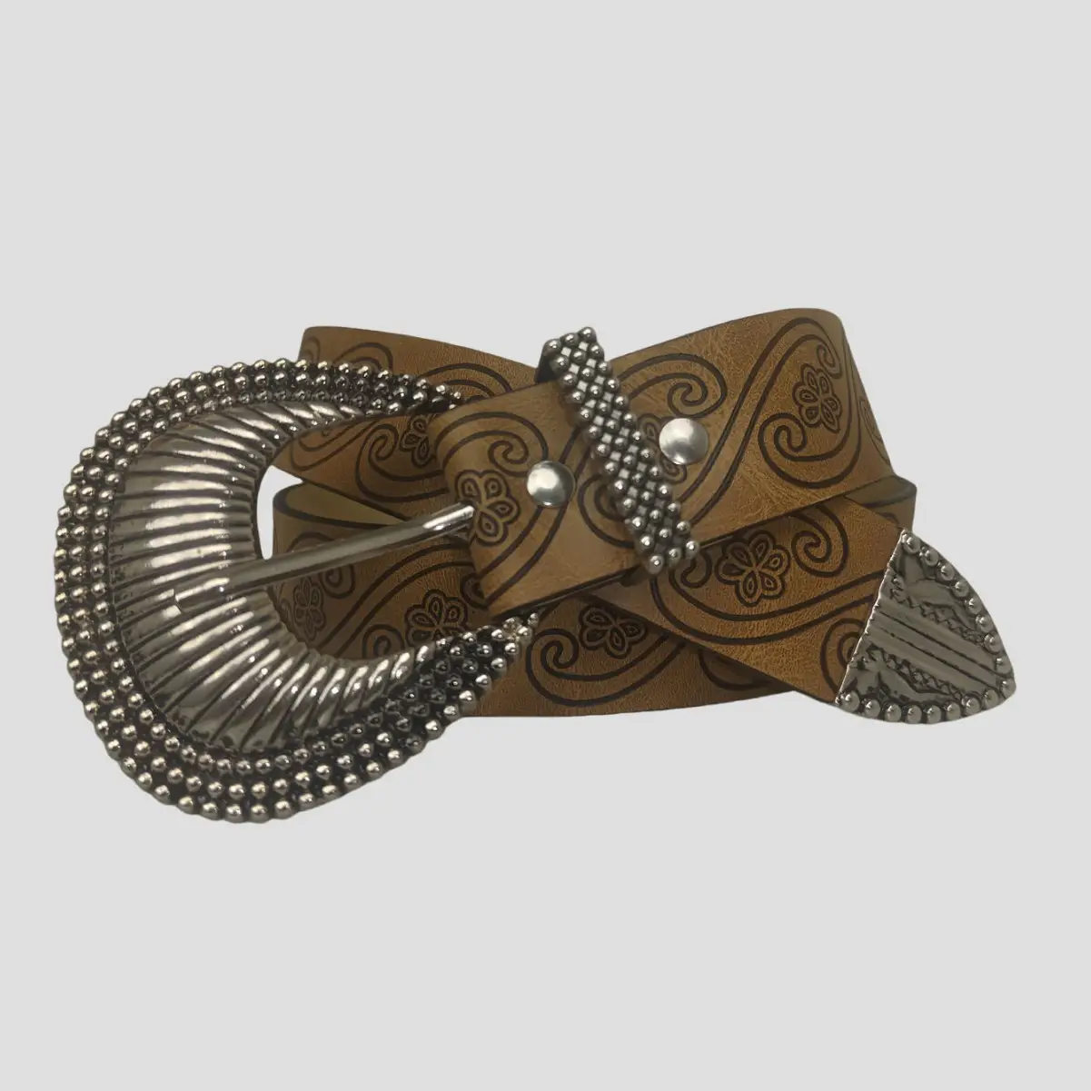 Vintage Metal Buckle Belt with Printed Design - Image 3