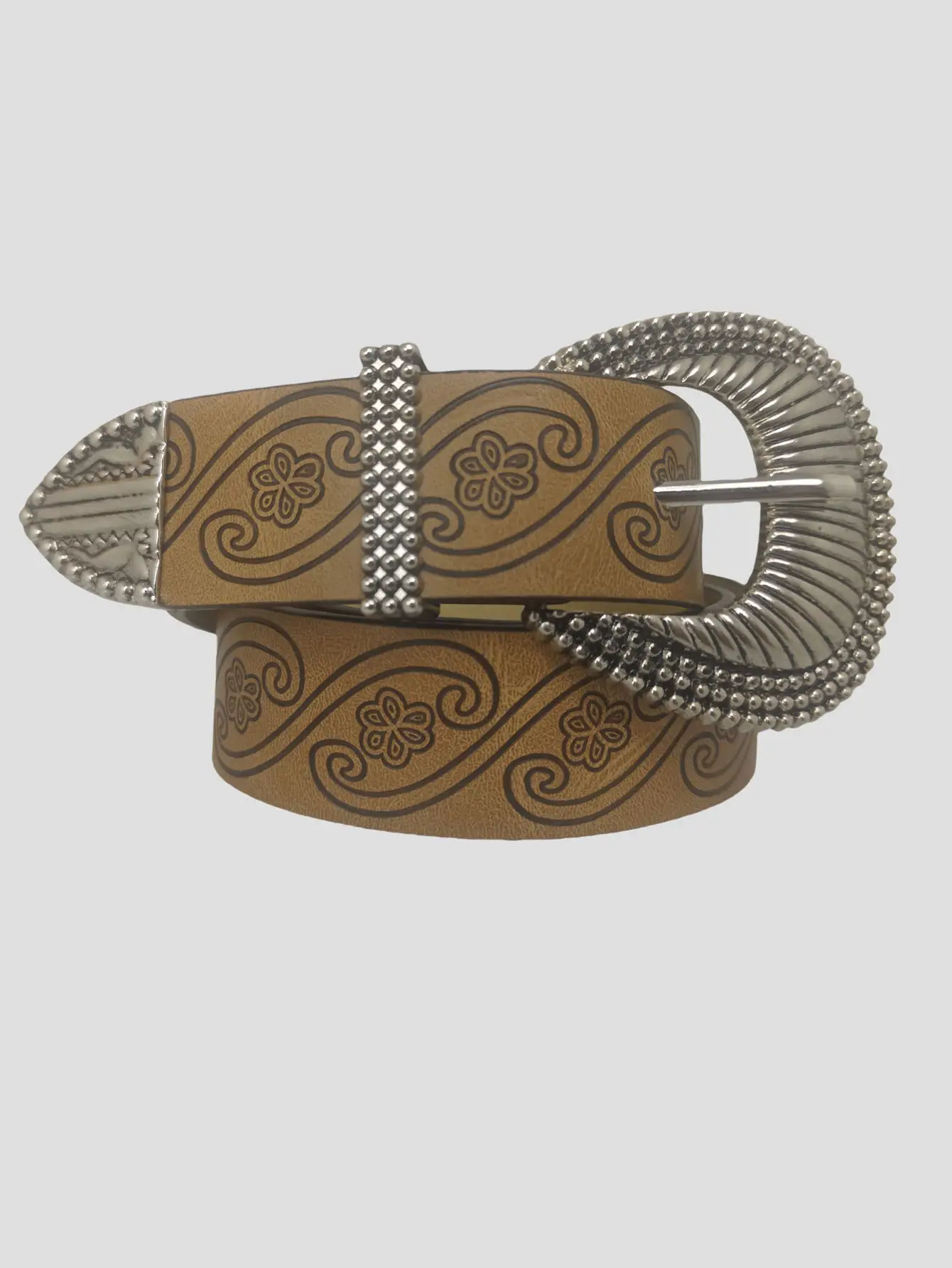 Vintage Metal Buckle Belt with Printed Design — feature 1