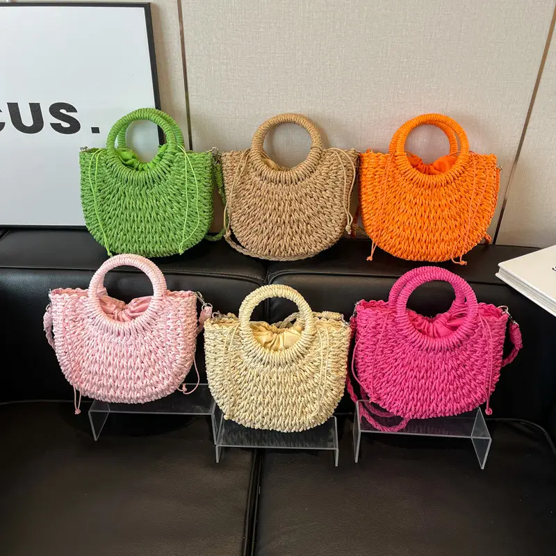 Women's Multi Color Straw Woven Handbag Set - Image 6