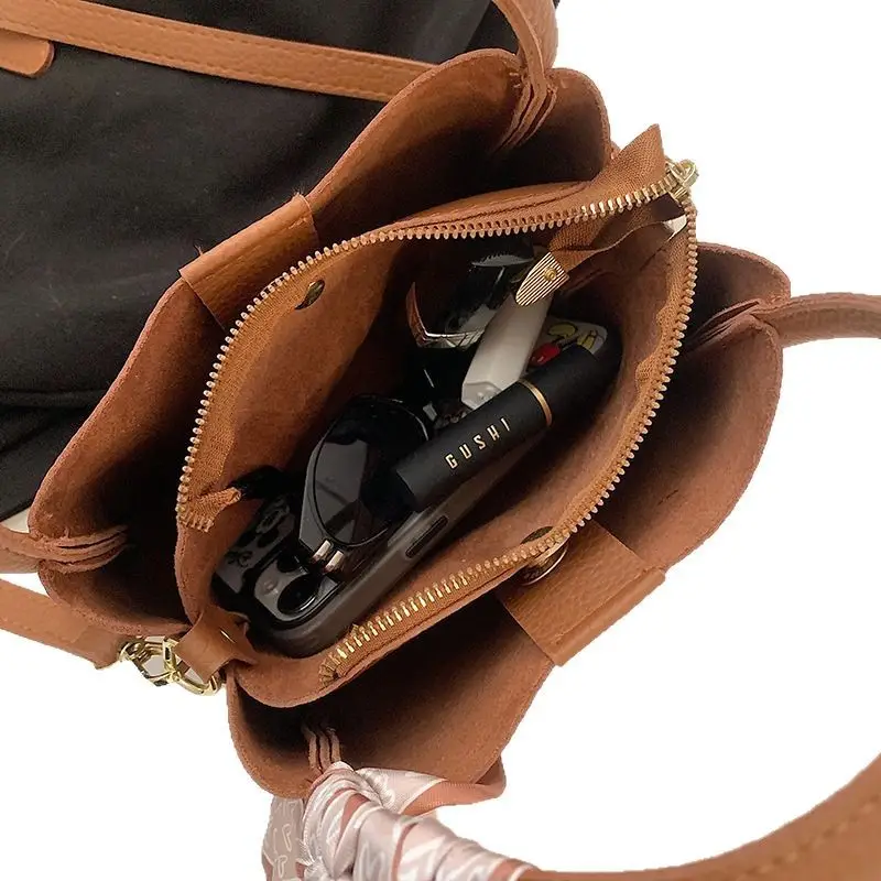 Women's Brown Cowhide Crossbody Scarf Bag 2025