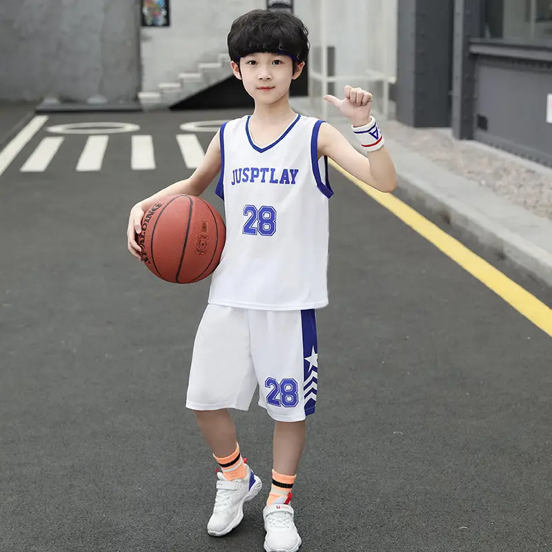 Kids Basketball Vest White Blue 28 Boys - Image 7