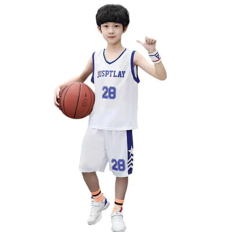 Kids Basketball Vest White Blue 28 Boys - Image 8