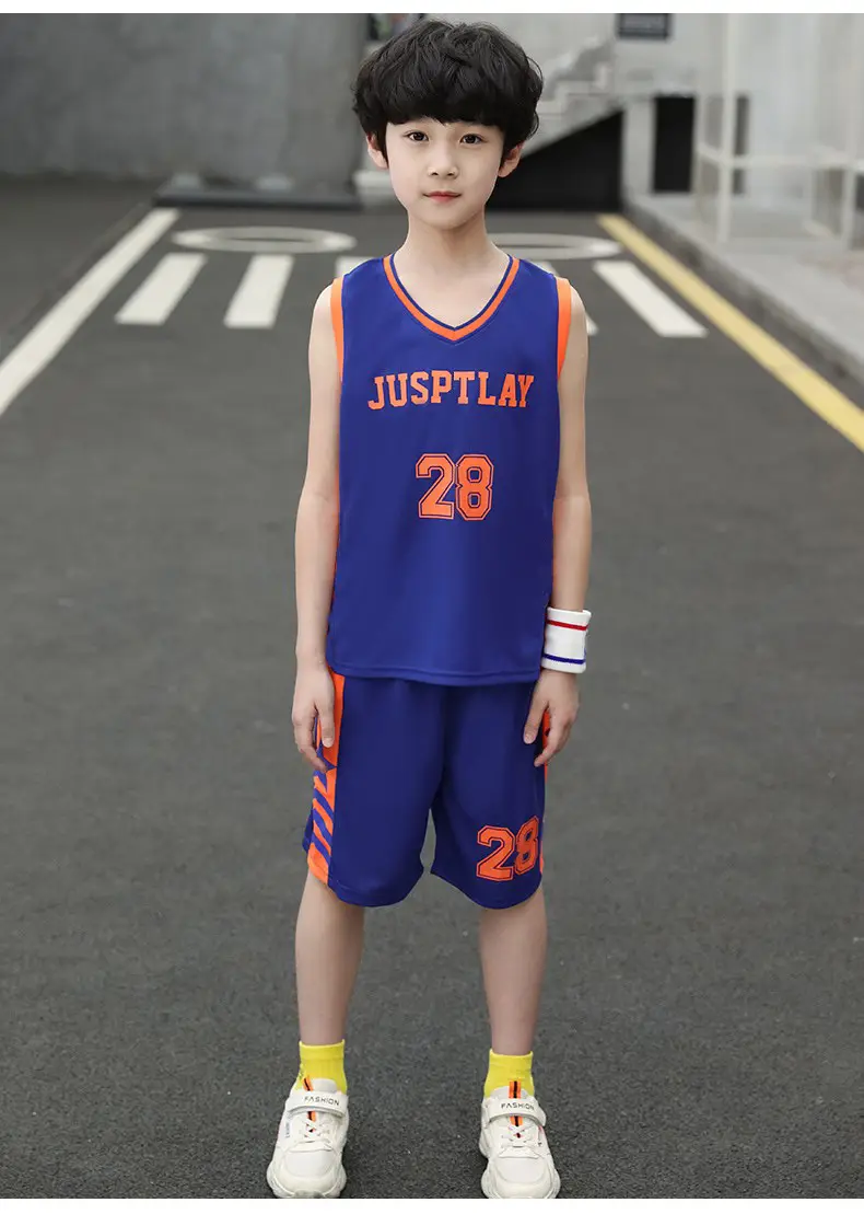 Kids Basketball Vest White Blue 28 Boys — feature 10