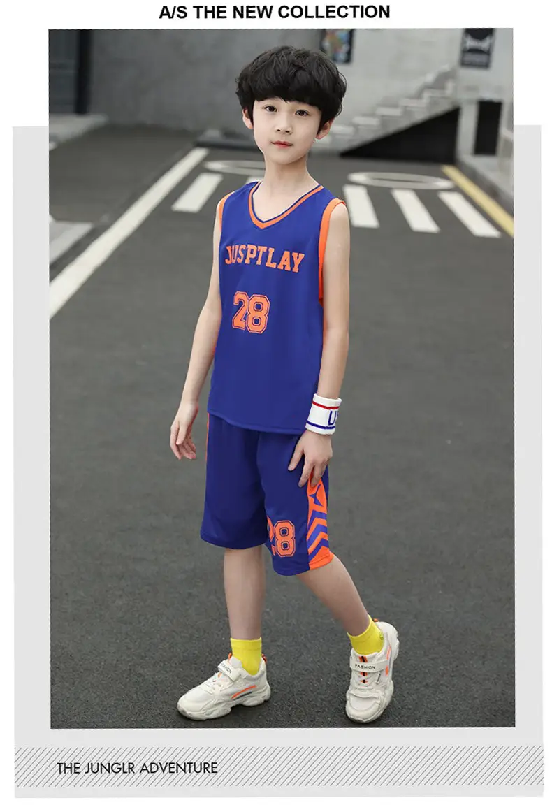 Kids Basketball Vest White Blue 28 Boys — feature 11
