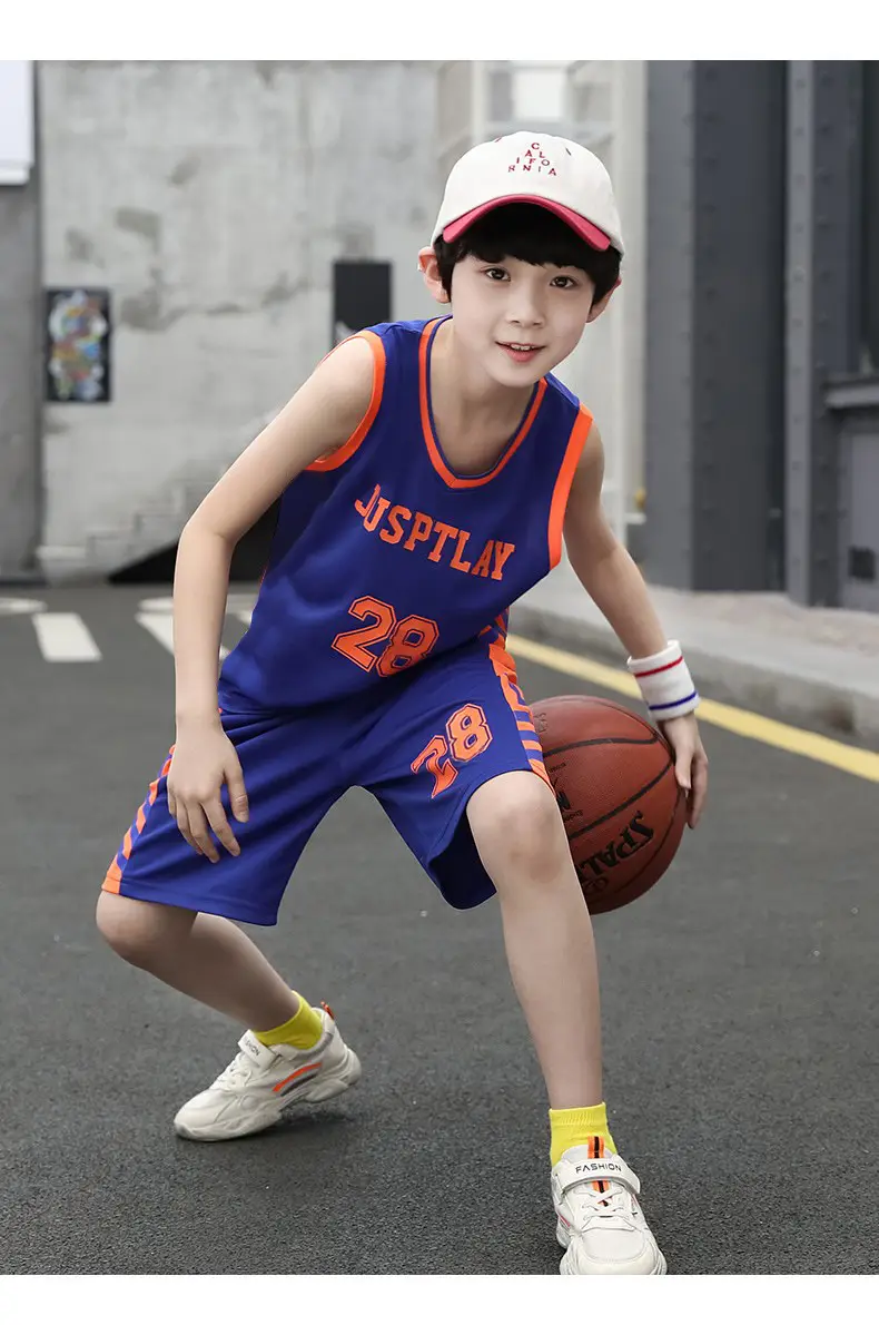 Kids Basketball Vest White Blue 28 Boys — feature 12