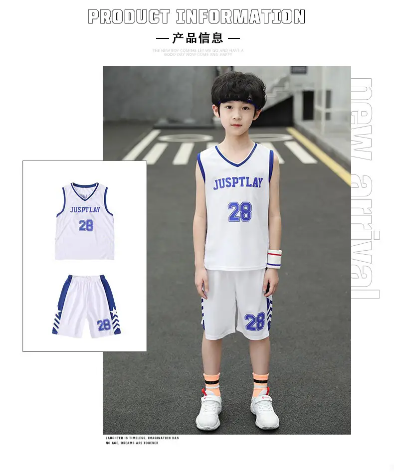 Kids Basketball Vest White Blue 28 Boys — feature 4