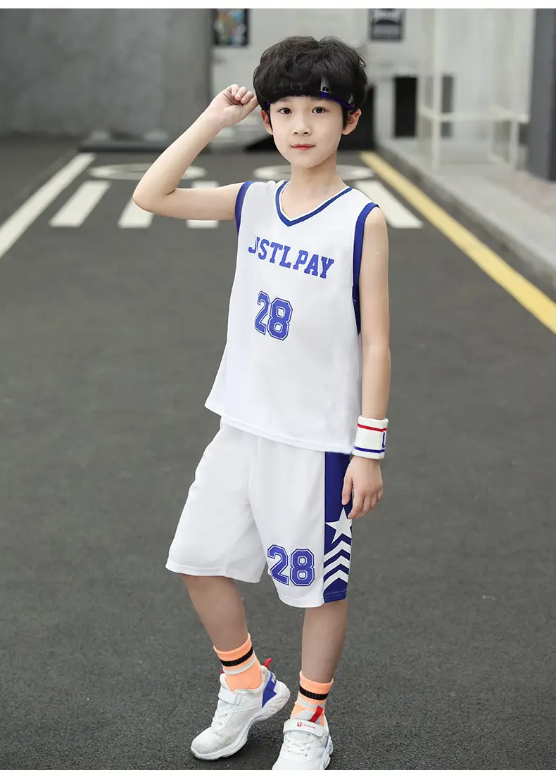 Kids Basketball Vest White Blue 28 Boys — feature 7