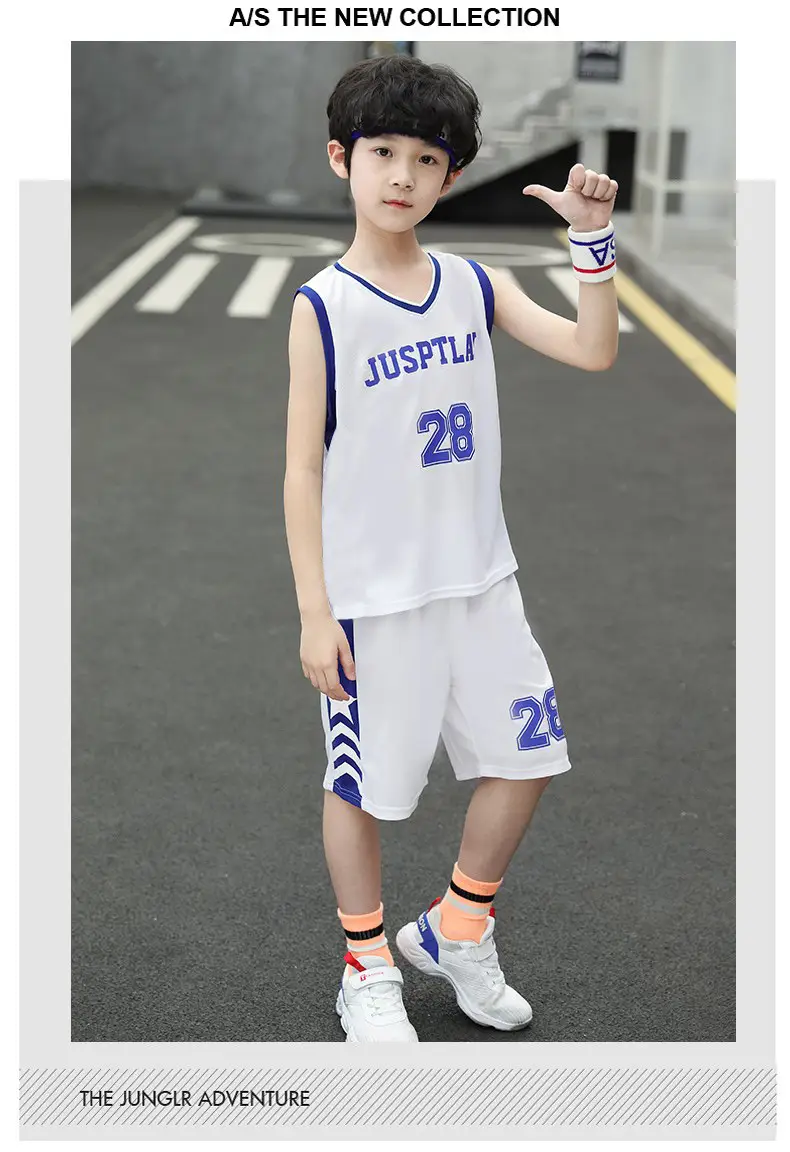 Kids Basketball Vest White Blue 28 Boys — feature 8