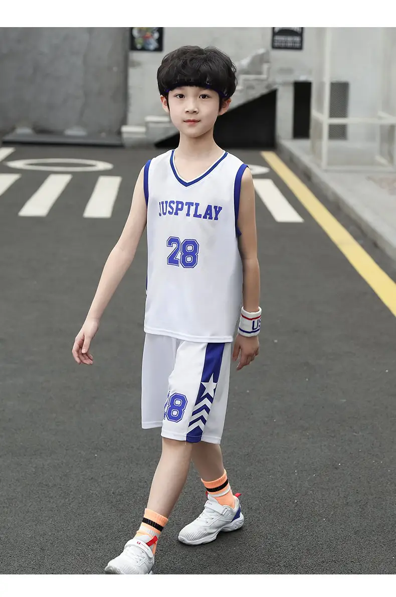 Kids Basketball Vest White Blue 28 Boys — feature 9