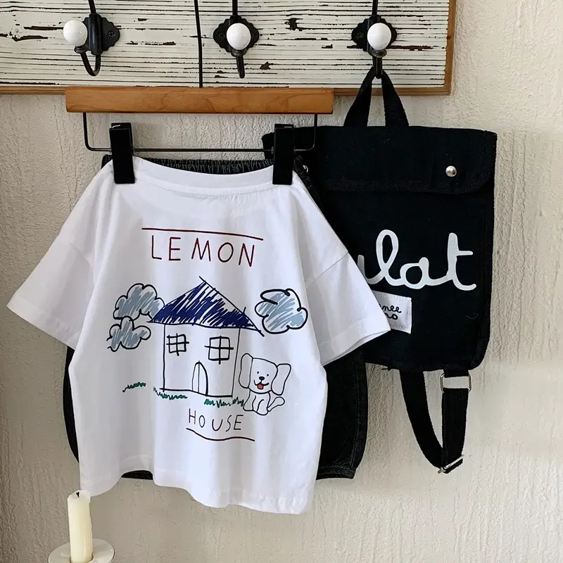 Boys White Lemon Print Half Sleeve T-Shirt Set
