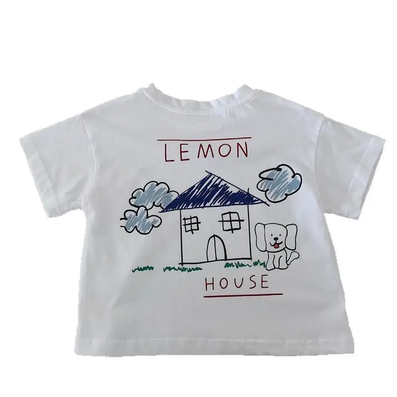 Boys White Lemon Print Half Sleeve T-Shirt Set