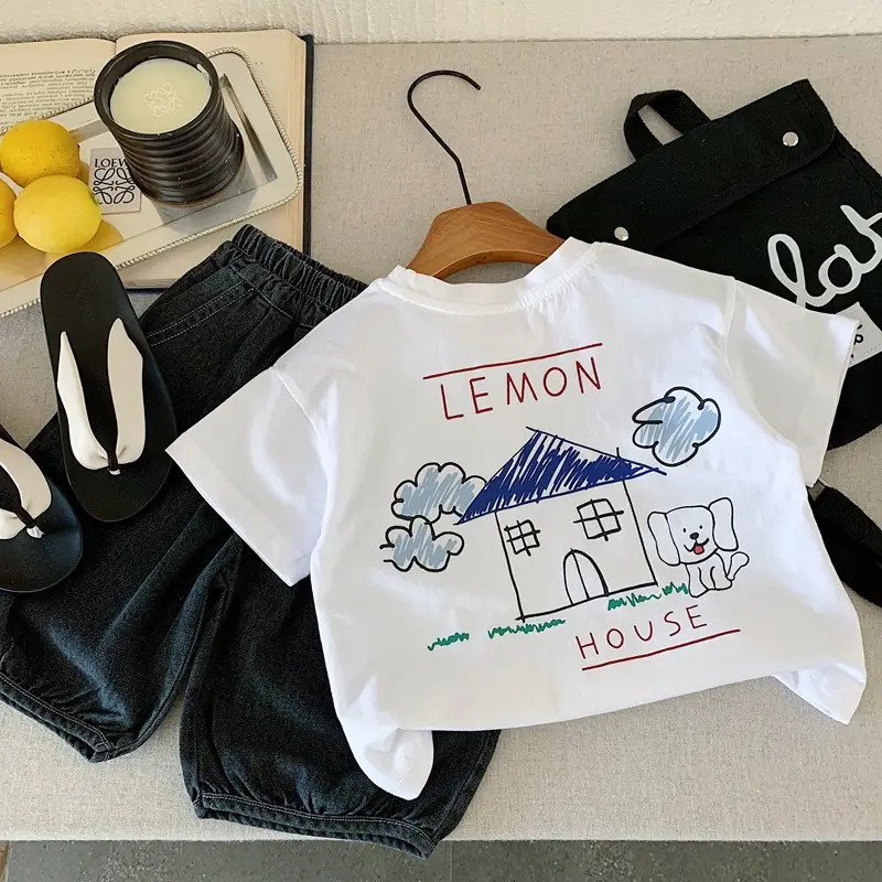 Boys White Lemon Print Half Sleeve T-Shirt Set — feature 1