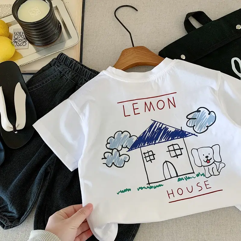 Boys White Lemon Print Half Sleeve T-Shirt Set — feature 7