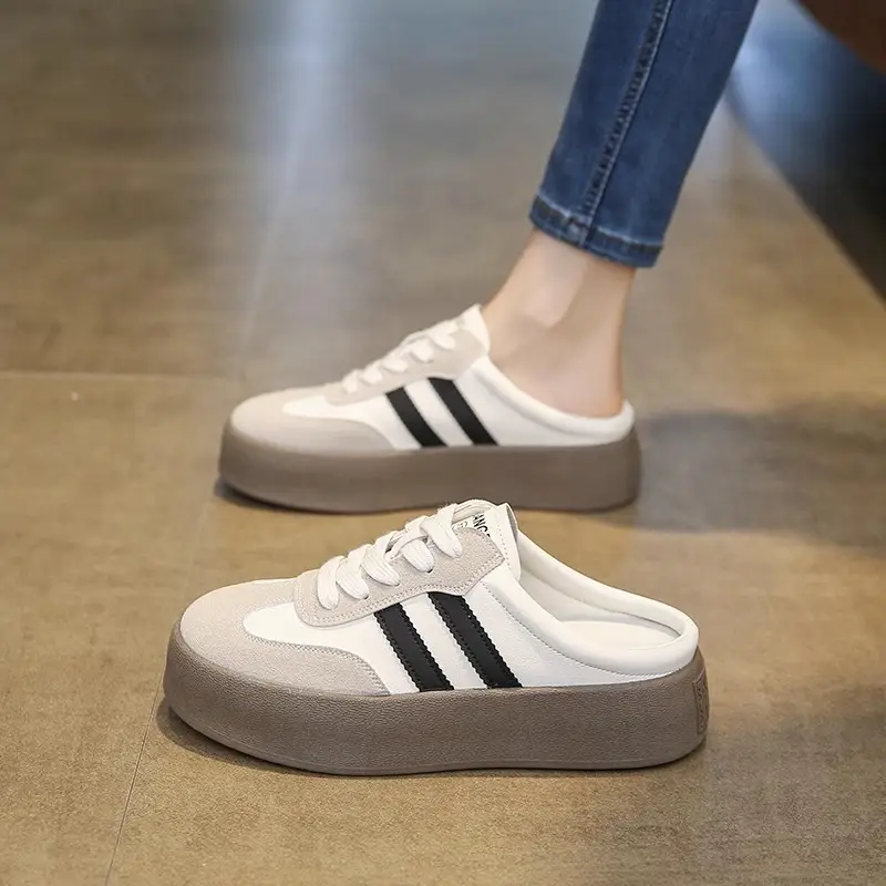 Half Slippers Women's Outfit 2025 Spring and Autumn New Thick Bottom Slippers Lazy Slip-on Shoes Half Slip-on Women's Shoes - Image 5