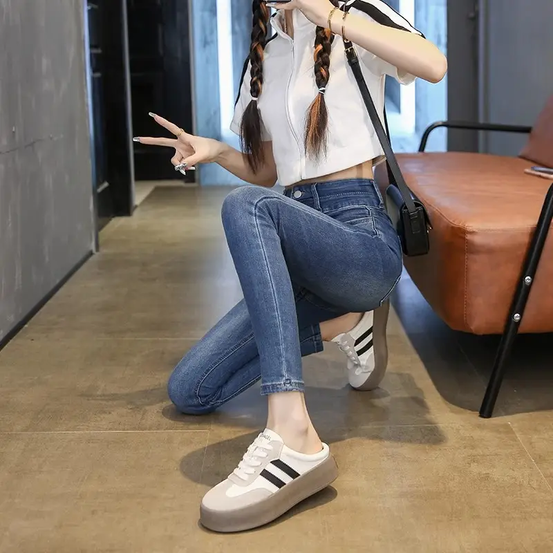 Half Slippers Women's Outfit 2025 Spring and Autumn New Thick Bottom Slippers Lazy Slip-on Shoes Half Slip-on Women's Shoes - Image 6
