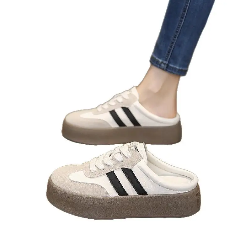 Half Slippers Women's Outfit 2025 Spring and Autumn New Thick Bottom Slippers Lazy Slip-on Shoes Half Slip-on Women's Shoes - Image 7